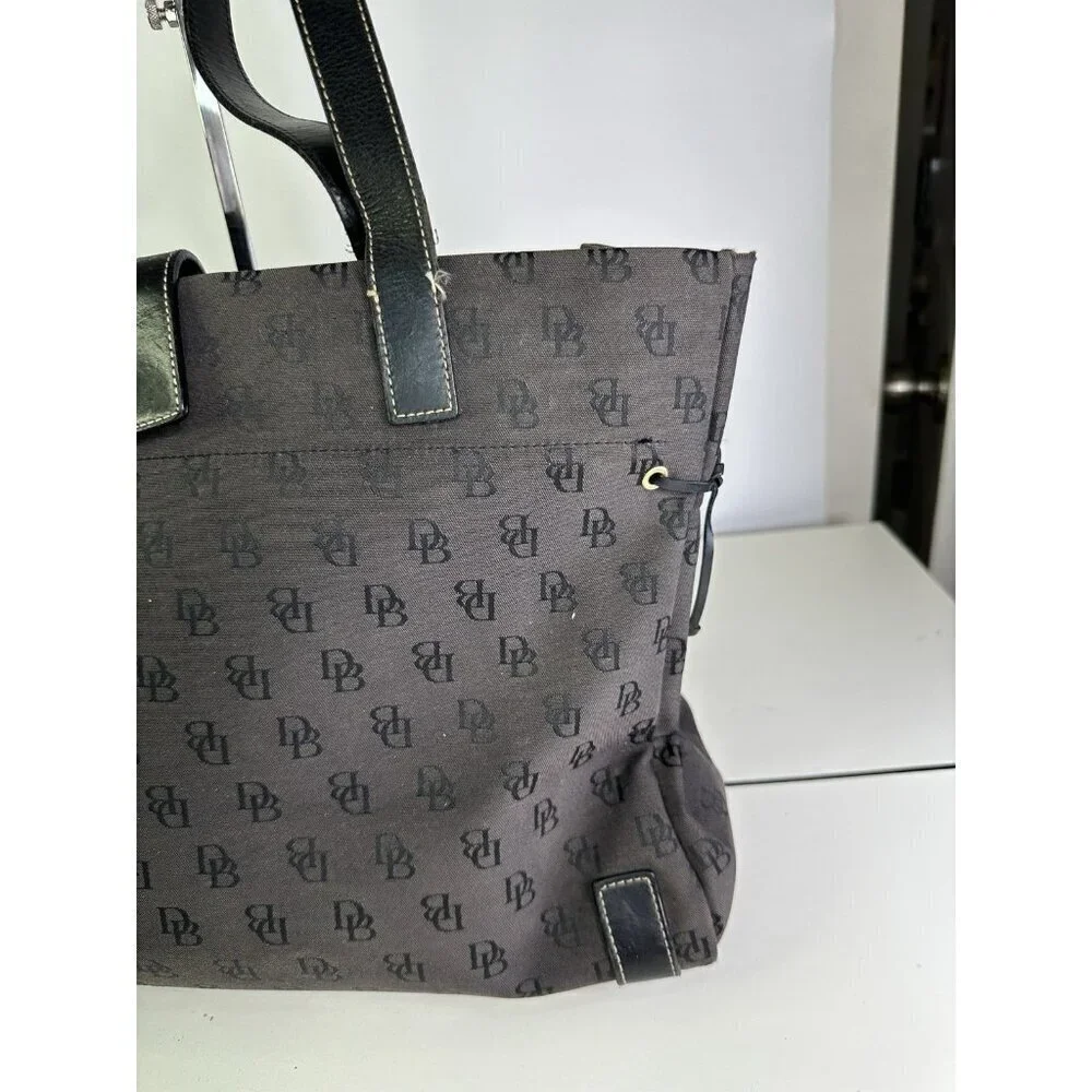 Dooney & Bourke Brown Black Monogram Canvas Shoulder Bag Purse Large